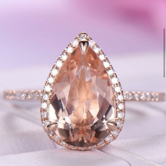 3.44Ct Pear Cut Morganite Solitaire Rose Gold Ring - Picture 6 of 16